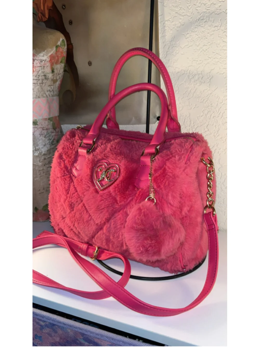 Women's Juicy Couture Faux Fur Satchel Bag One Size Pink